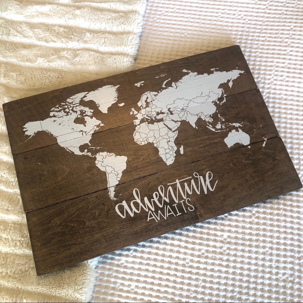 World Map Wooden Wall Art - Adventure Awaits